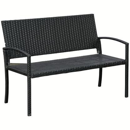 Tuinbank – Buitenbank – Parkbank – Loungebank – Zitbank – Polyrattan – Met Stalen Frame – 2-Zits – Weerbestendig – 122x60x87 cm – Zwart