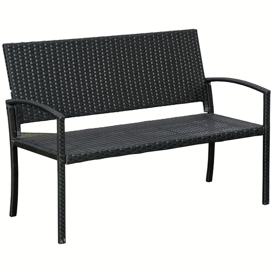 Tuinbank – Buitenbank – Parkbank – Loungebank – Zitbank – Polyrattan – Met Stalen Frame – 2-Zits – Weerbestendig – 122x60x87 cm – Zwart