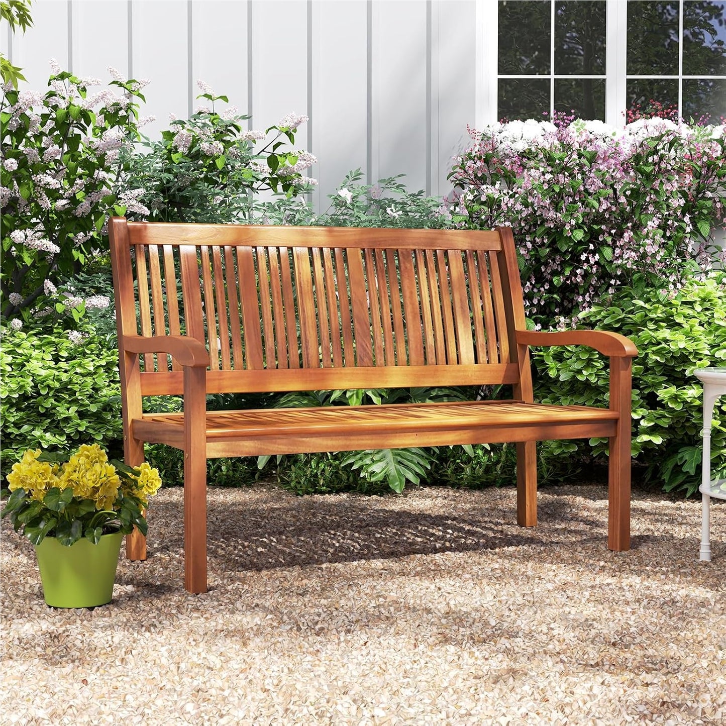 Houten Tuinbank – Buitenbank – Balkonbank – Parkbank – Zithoekbank – Weerbestendig Acaciahout – 320 Kg Draagkracht – 126x63x91 Cm – 2-3 Personen