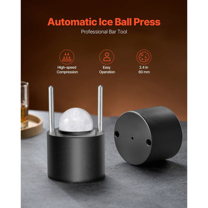 Ijsklontjespers – IJsbalpers – IJsbalmaker – Ijsballenmaker – IJsballenpers – Aluminium – 60 mm grote heldere ijsballen – Antislip en duurzaam – Zwart