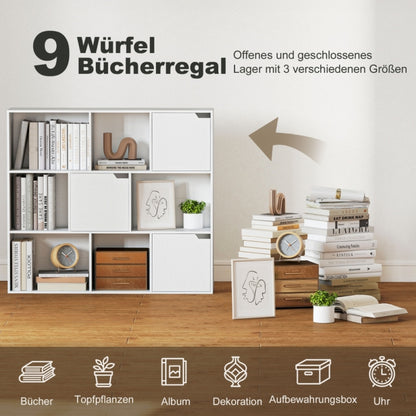 Boekenkast – Boekrek – Opbergkast – Wandkast – Vakkenkast – 9 Compartimenten – Metalen Frame – Direct Gebruiksklaar – Wit Design