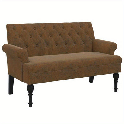 Bank Met Rugleuning – Zitbank – Bankje – Opbergbank – Houten Bank – Bruin Faux Suède Leer – Comfortabele Rugleuning – Stevig Houten Frame