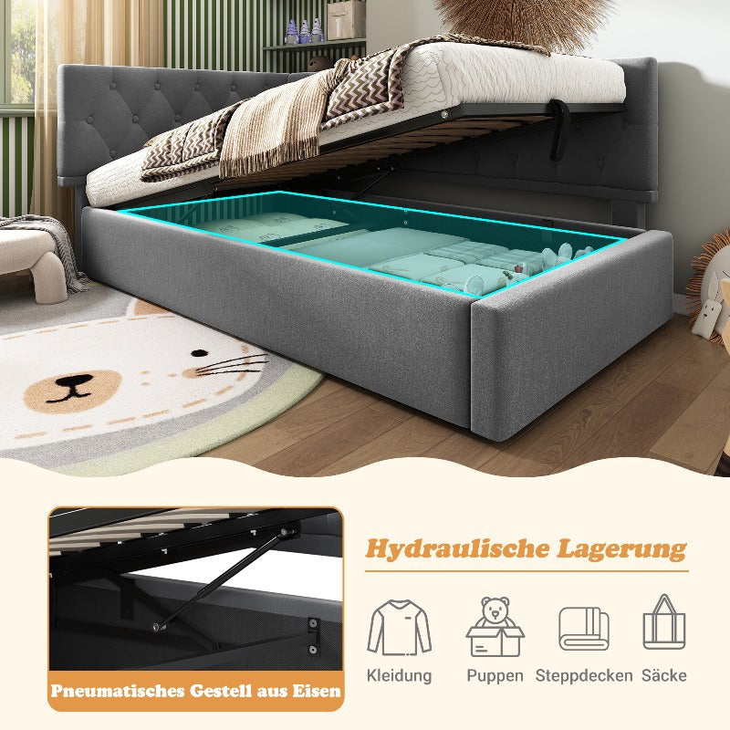 Bedbank – Slaapbank – Sofa Bed – Daybed – Bedbankje – Fluwelen Bekleding – Hydraulisch Opbergvak – Lattenbodem – 90x200 cm – Compact & Multifunctioneel