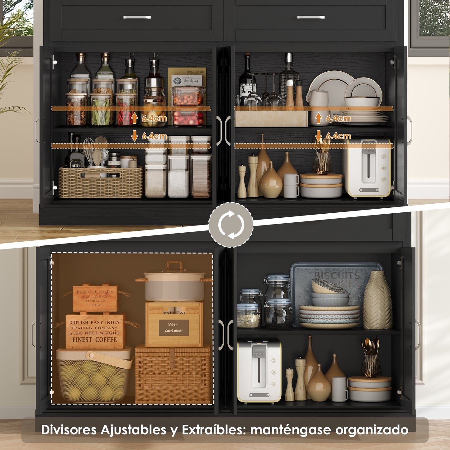 Dressoir – Sideboard – Opbergkast – Buffetkast – Tv-kast – Modern Design – Massief Hout & Spaanplaat – Ruime Opbergruimte met Lades en Deuren