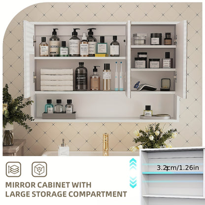 1pc Modern Wall-Mounted Wooden Medicine Cabinet with LED Touch Sensor, Polished Finish, USB Powered, 36V or Lower, 3-Door Storage Mirror for Bathroom and Shower Room