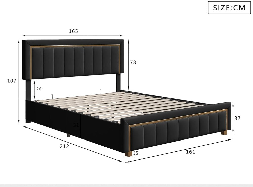 Bedkasten – Nachtkastje – Opbergkast – Bedframe – Slapen – 160x200 cm – Gestoffeerd Tweepersoonsbed – 35 cm Opbergruimte Met Hydraulisch Systeem