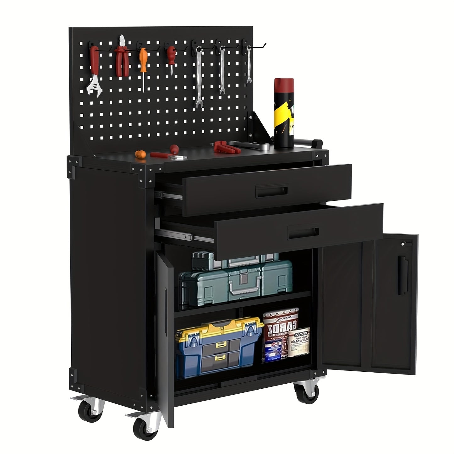 Gereedschapswagen – Werkplaatswagen – Gereedschapskast – Rolwagen – Toolcabinet – Zwaar Stalen Constructie – Verstelbare Planken & Pegboard