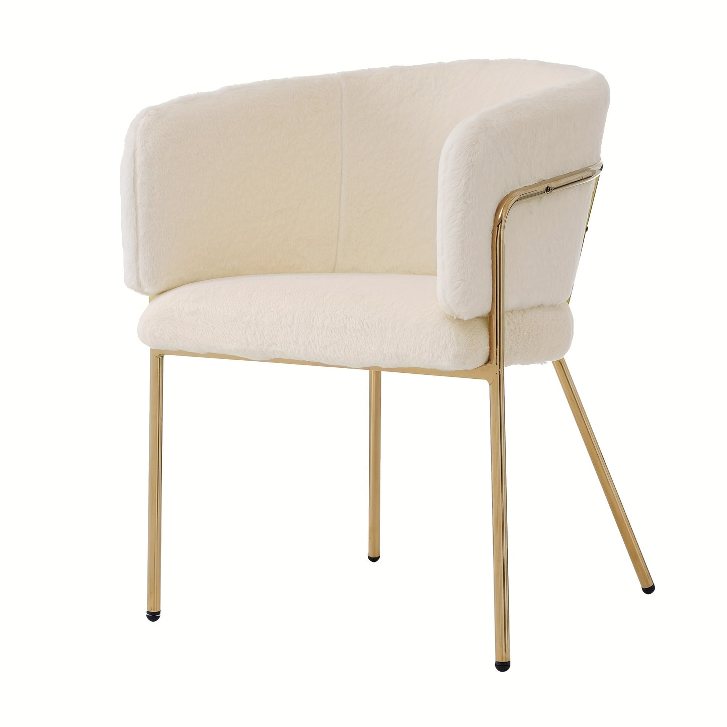 Eetkamerstoel – Fauteuil – Kuipstoel – Stoel – Draaistoel – Beige Imitatie Konijnenbont – Stevige Metalen Poten