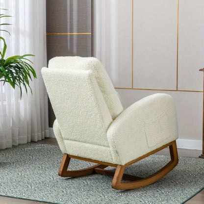 Schommelstoel – Schommelstoel Hooghout – Relaxstoel – Wiegstoel – Lounge Stoel – Metaal Frame – Pluche Bekleding – Ergonomische Rugleuning – Eenvoudige Montage – Geen Stroom Nodig