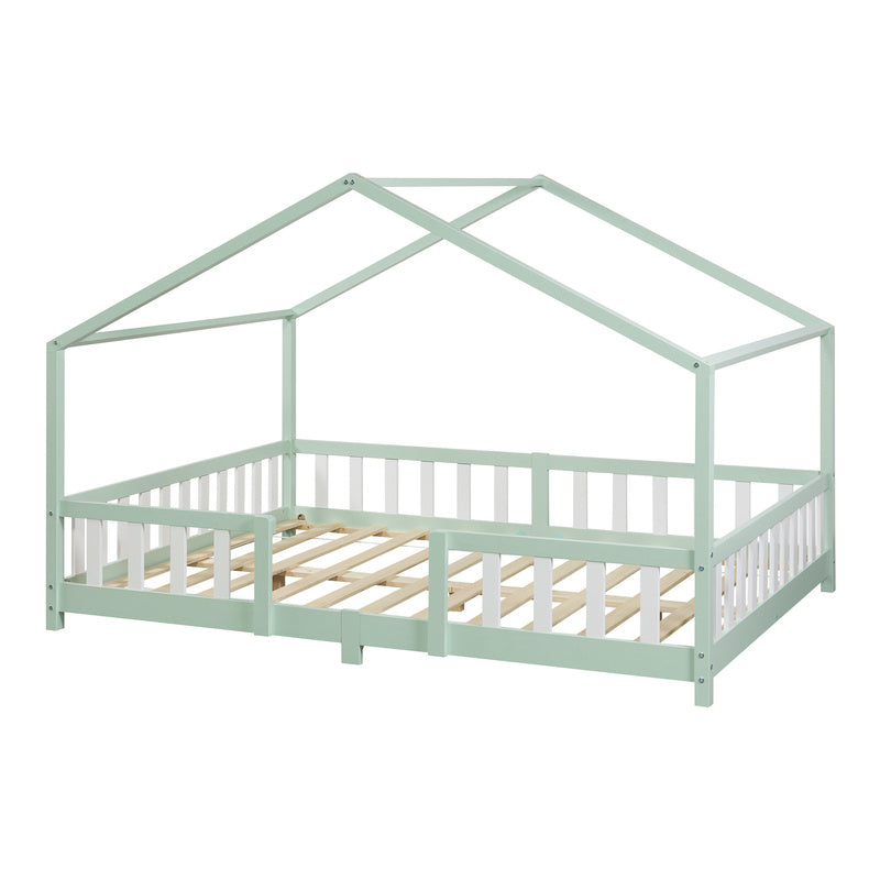 Kinderbed – Kinderbedden – Eenpersoonsbed – Hoogslaper – Stapelbed – Huisvormig Design – Valbeveiliging – Grenenhout – 140x200 cm