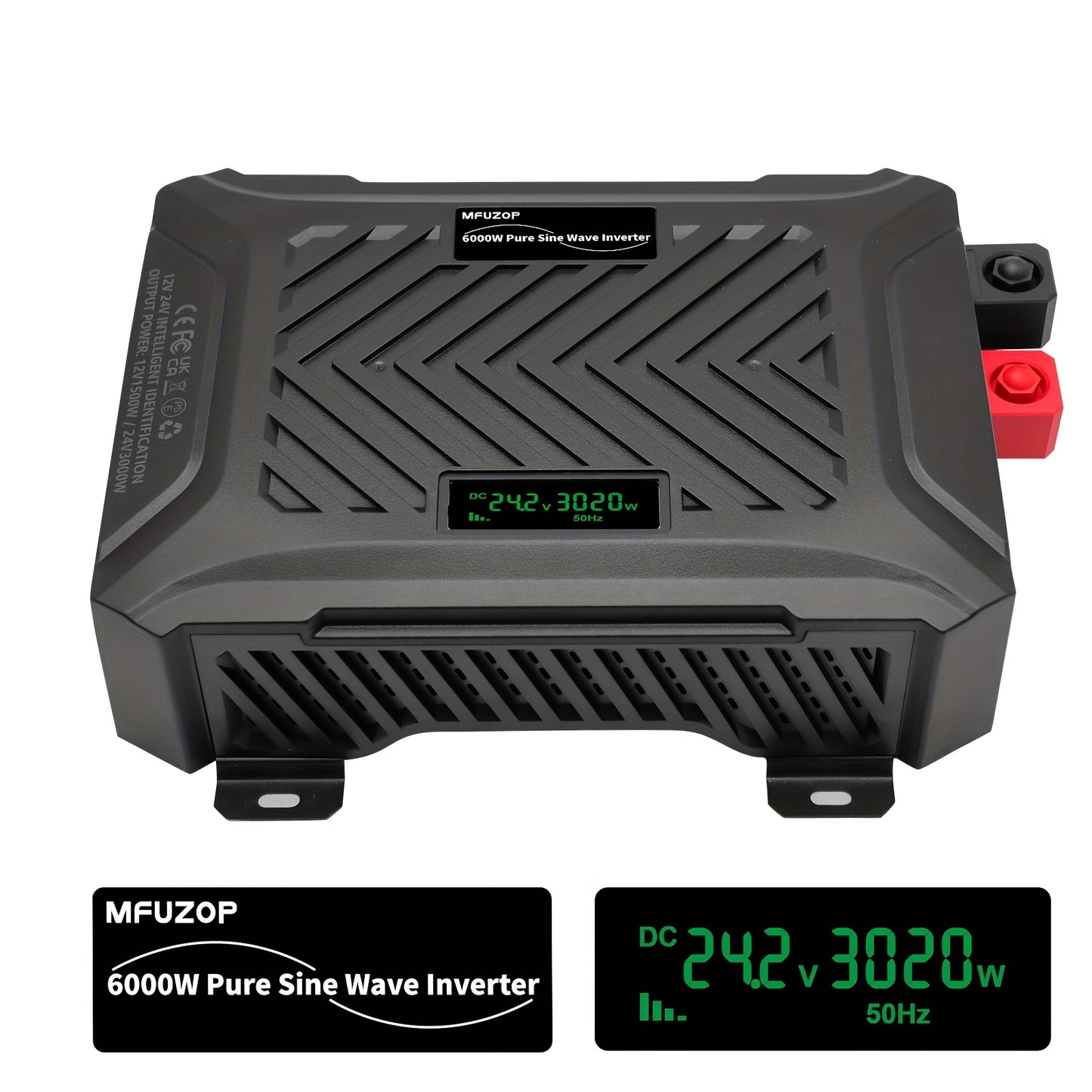 Zuivere Sinusgolf Omvormer – Spanningsomvormer – DC naar AC Converter – Stroomomzetter – Dual Voltage Inverter – 3000W Continu / 6000W Piekvermogen – Automatische 12V/24V Detectie
