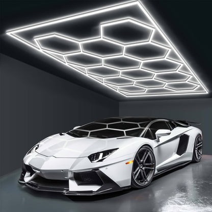 Hexagonale LED Plafondlamp – LED Paneel – Plafonnière – Werkplaatslamp – Garageverlichting – 14 Hex Elementen – Krachtig Koel Wit 6500K – Duurzaam Aluminium & PC