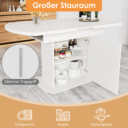Retractable Oval Dining Table, L110/130*W70*H75Cm, Dining Table with Storage, Coffee-Living Table, Modern Minimalist Dining Table, Space-Saving Multifunctional Dining Table, White+Silvery Handle