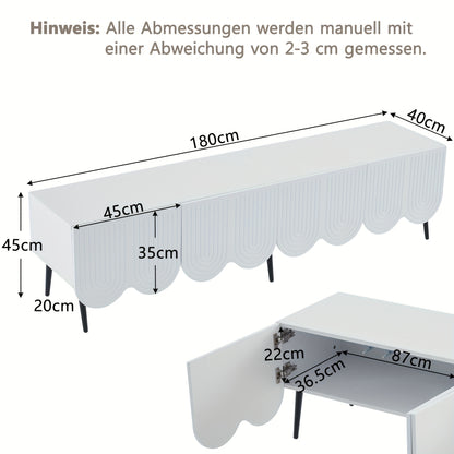 Tv Meubel – Tv Kast – TV Meubel Set – Televisiekast – Witte Moderne Tv Kast – 180x40x45 cm – Geschikt voor TV tot 80 inch – Dubbele Deuren met Kabelbeheer