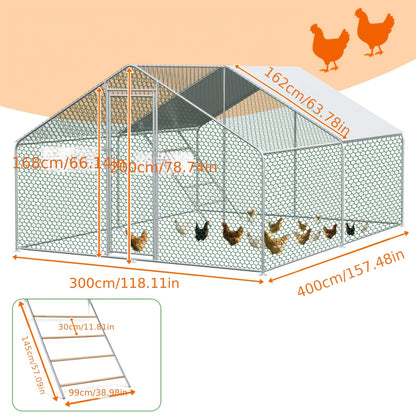 3x4x2 Meter Chicken Coop, Poultry And Livestock Enclosure, with Safety Lock, Made Of Metal, Suitable for Chickens, Rabbits And Other Small Animals.