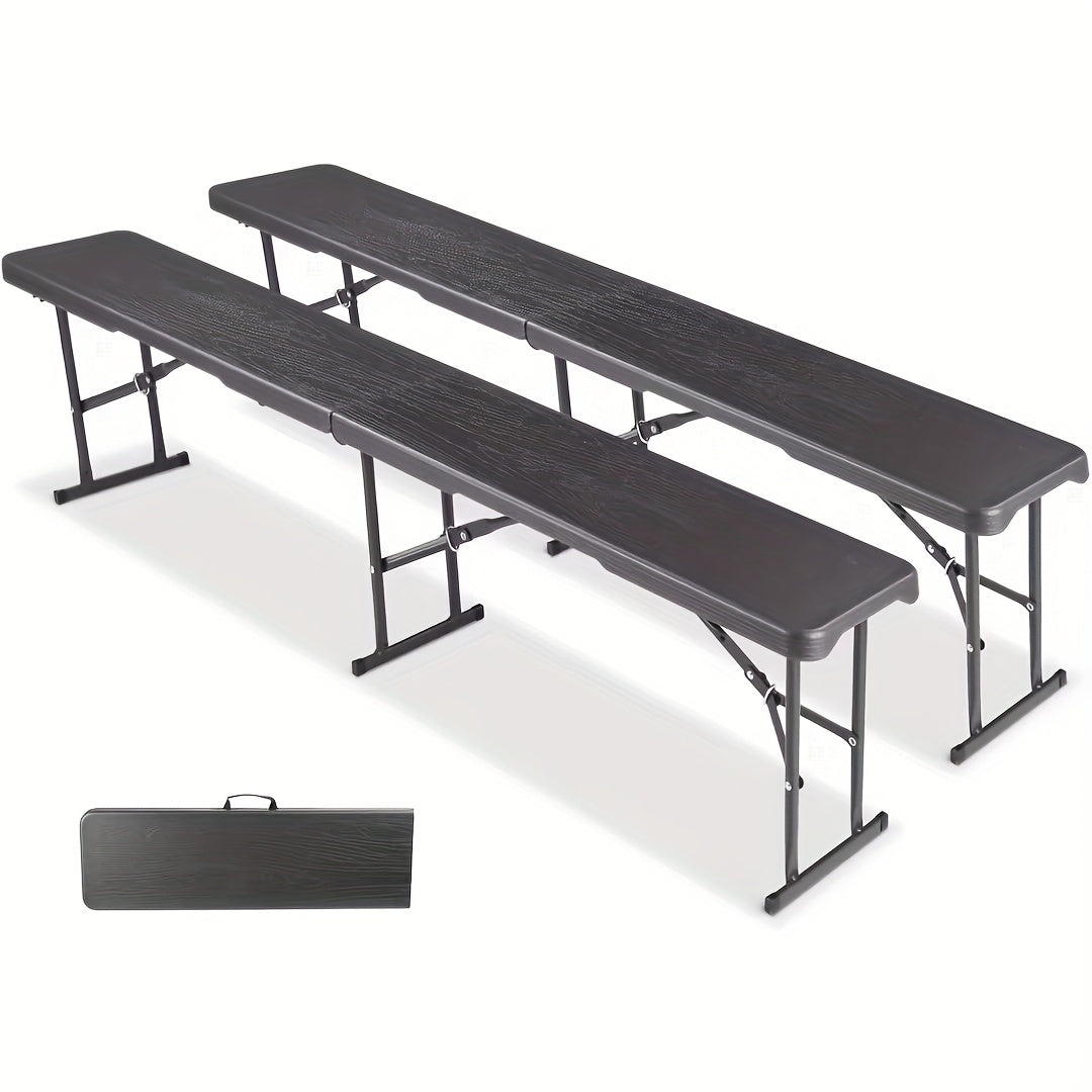 2pcs Folding Camping Bench, Foldable Garden Benches with Carrying Handle, Folding Bench Set Of 2, 183cm Outdoor Bench, Load Capacity Up to 500kg, for Picnic, Camping, Party