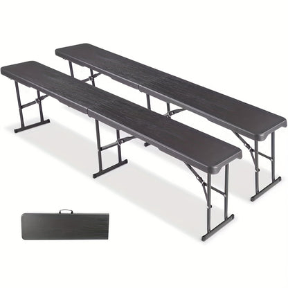 2pcs Folding Camping Bench, Foldable Garden Benches with Carrying Handle, Folding Bench Set Of 2, 183cm Outdoor Bench, Load Capacity Up to 500kg, for Picnic, Camping, Party