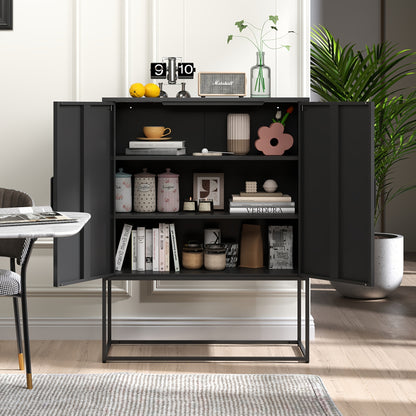 Kast – Opbergkast – Dressoir – Kledingkast – Sideboard – Modern – Stalen 2-Laags Opbergmeubel – Magnetische Deuren & Antikantelbeveiliging – Zwart – 109x84x41 cm