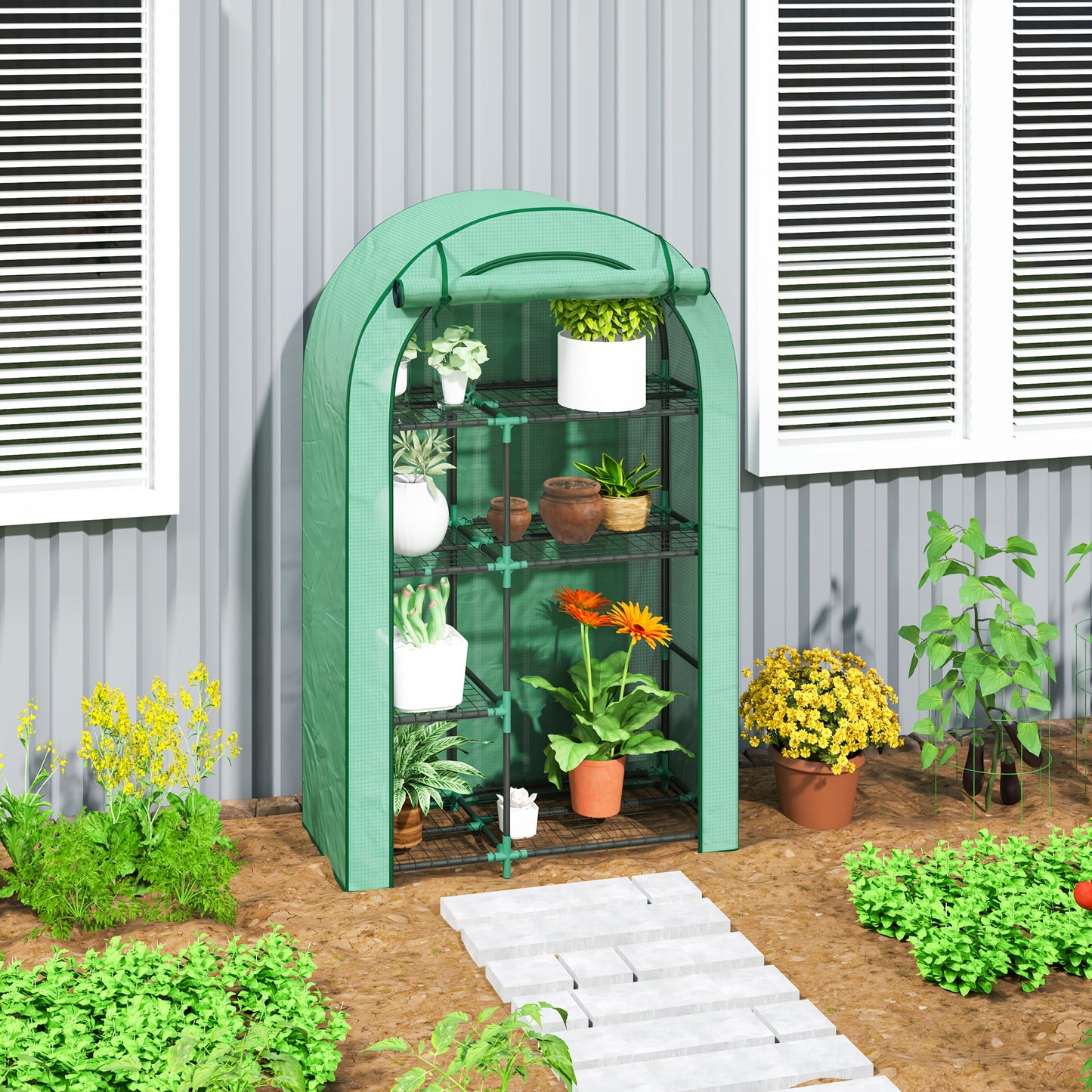 Kweekkas – Tuinkas – Broeikas – Moestuin Kas – Mini Kweekkas – Ronde Dak – Met Deur En Rek – Stalen Frame Met Winterbestendige Folie – 100x45x160 cm – Groen