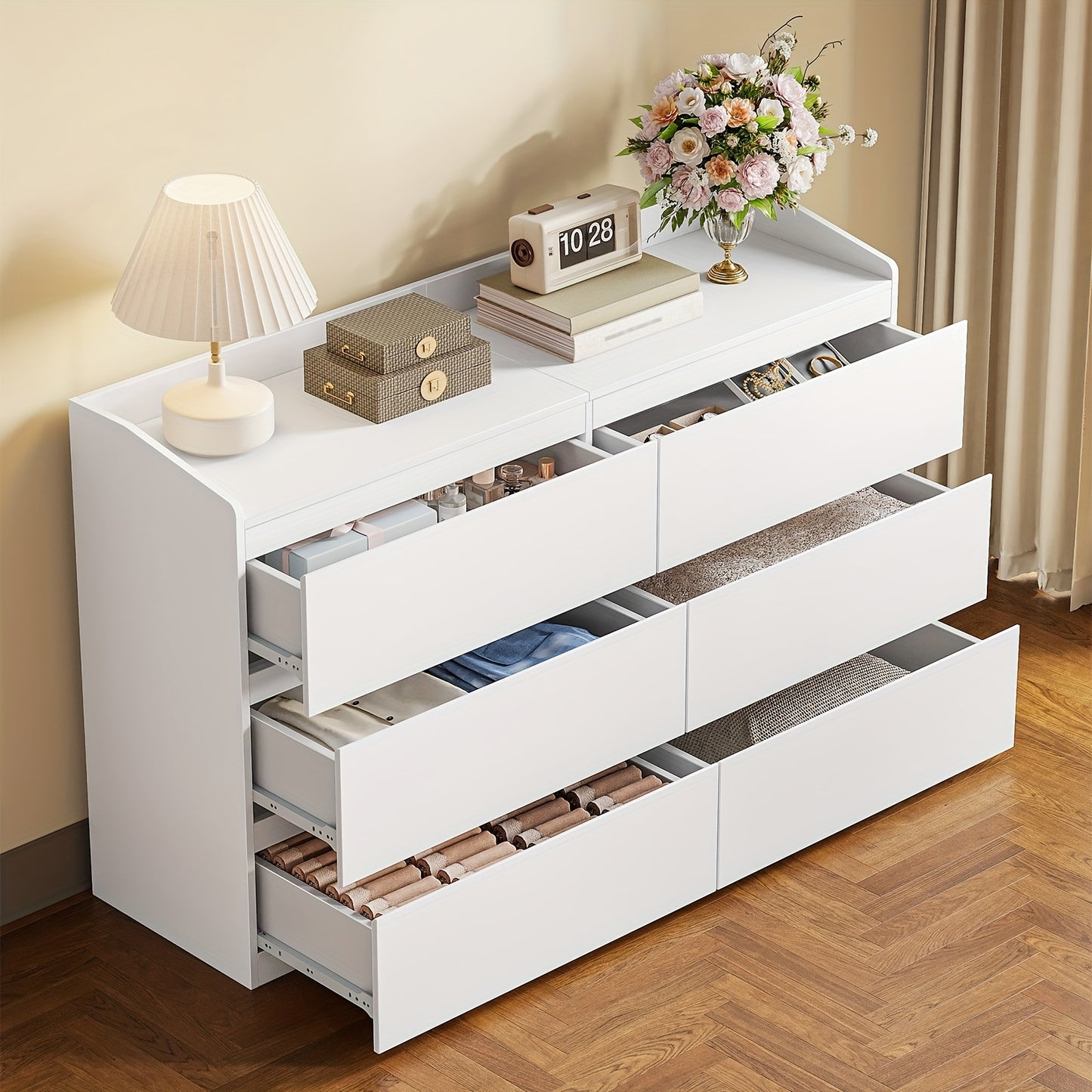 Commode – Ladekast – Dressoir – Opbergkast – Kast – Wit – 6 Lades – Hoogwaardig Spaanplaat – 138x40x84 cm