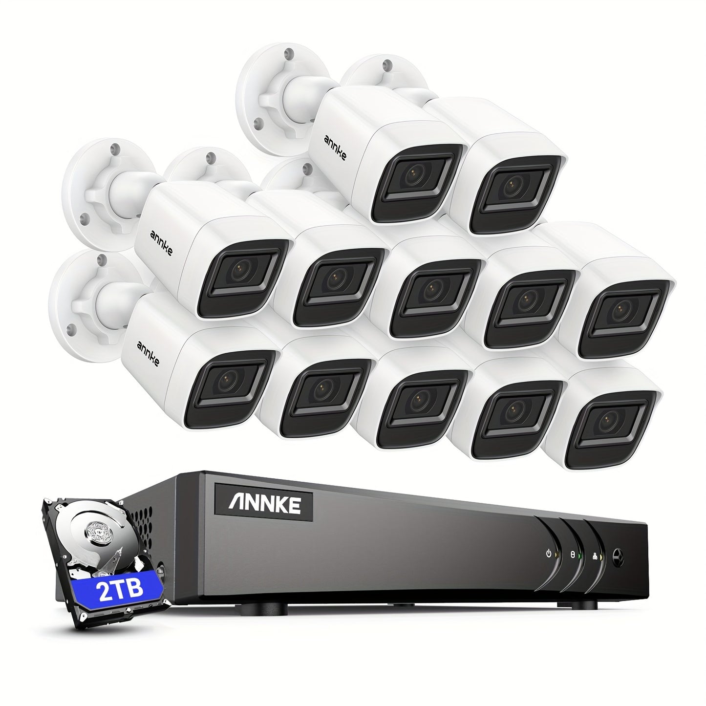 Bewakingscamera Systeem – Beveiligingscamera Set – Camerabewaking – CCTV Camera – Bewakingscamera Set – 12x 1080P Camera’s – 16-Kanaals Recorder – AI Bewegingsdetectie – 2TB Opslag