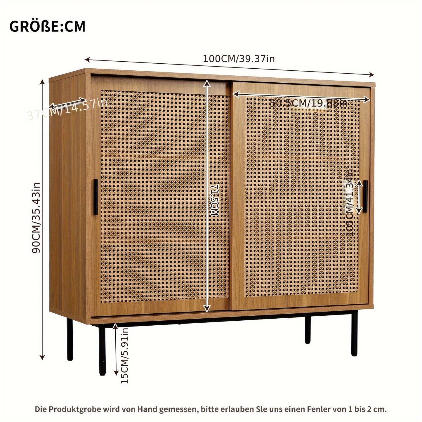 Rustic Modern Sideboard with 2 Sliding Doors, Adjustable Shelves & Drawer Storage - Freestanding Floor Cabinet for Living Room & Dining Room, 100x90x37cm