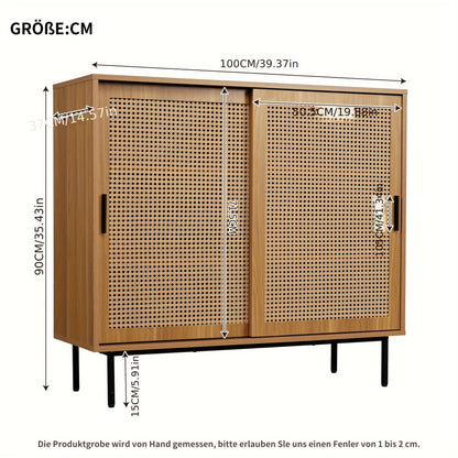 Rustic Modern Sideboard with 2 Sliding Doors, Adjustable Shelves & Drawer Storage - Freestanding Floor Cabinet for Living Room & Dining Room, 100x90x37cm