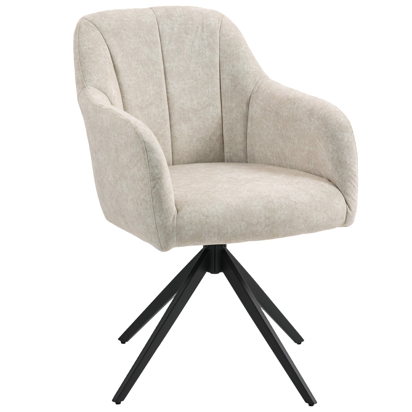 Draaifauteuil – Draaistoel – Fauteuil – Zithoekstoel – Accentstoel – Beige Stofbekleding – Stalen Poten – Comfortabele Draaibeweging