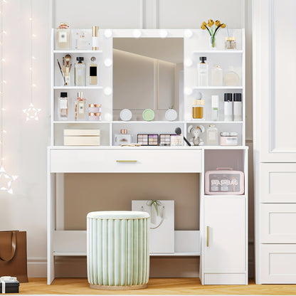 Kaptafel – Make-up tafel – Schminktafel – Dressiertafel – Make-up station – Grote tafelblad – LED-verlichting met verstelbare helderheid – Wit