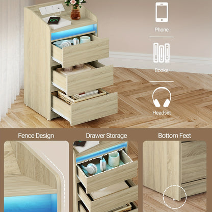 Nachtkastje – Bedkastje – Bijzettafel – Nachtkastjeset – Smalle Nachtkastjes – Set Van 2 – Oplaadstation Met 2 AC- & 2 USB-poorten – LED-Verlichting Met Afstandsbediening