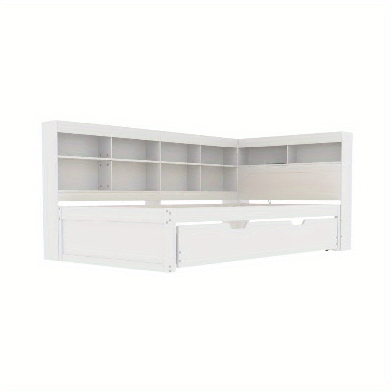 Uitschuifbare Slaapbank – Sofa Bed – Slaapbank Bed – Bedbank – Slaapbank Uitschuifbaar – Massief Houten Frame – 90x200 cm Slaapoppervlak – Wit met Opbergruimte
