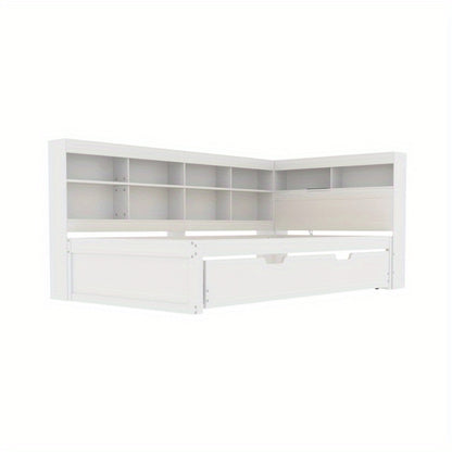 Uitschuifbare Slaapbank – Sofa Bed – Slaapbank Bed – Bedbank – Slaapbank Uitschuifbaar – Massief Houten Frame – 90x200 cm Slaapoppervlak – Wit met Opbergruimte