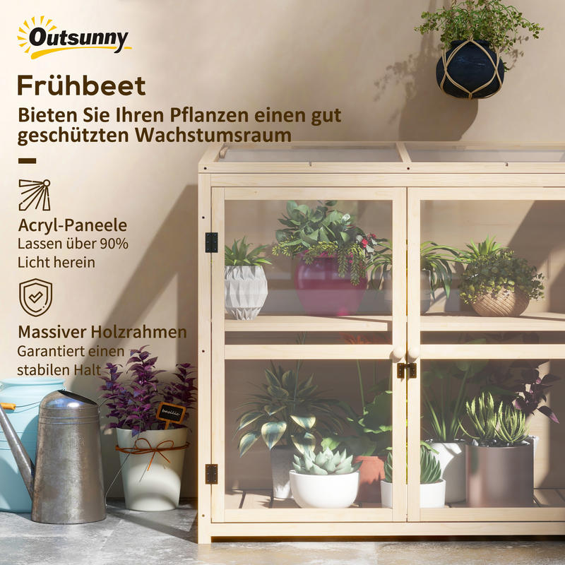 New Model Cold Frame Raised Bed Plant Bed, Weather-Resistant, 2 Levels, Spruce Wood, 103 X 61 X 103 Cm, Natural Greenhouse, Greenhouse For Garden, Green House, Greenhouse For Outside Heavy Duty, Greenhouse For Plants, Green H
