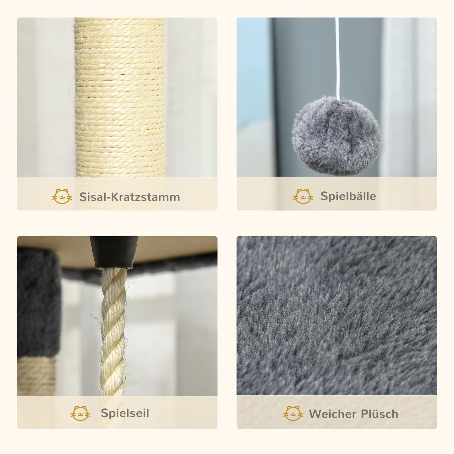 Krabpaal – Krabmeubel – Krabton – Kattenmeubel – Kattenklaar – Met 2 Hangmatten & Kattenholen – Stevig Sisal En Plush – Hoogte 200 cm