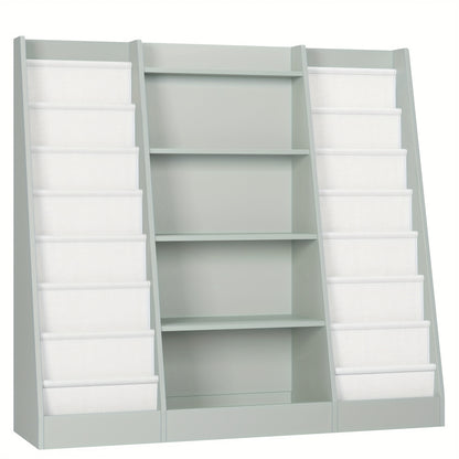 Boekenplank – Boekenkast – Wandrek – Opbergplank – Wandplank – 14 Vakken Met Stoffen Lades – Stevig Hardhout En Kunstboard – Vrijstaand En Ruimtebesparend Design