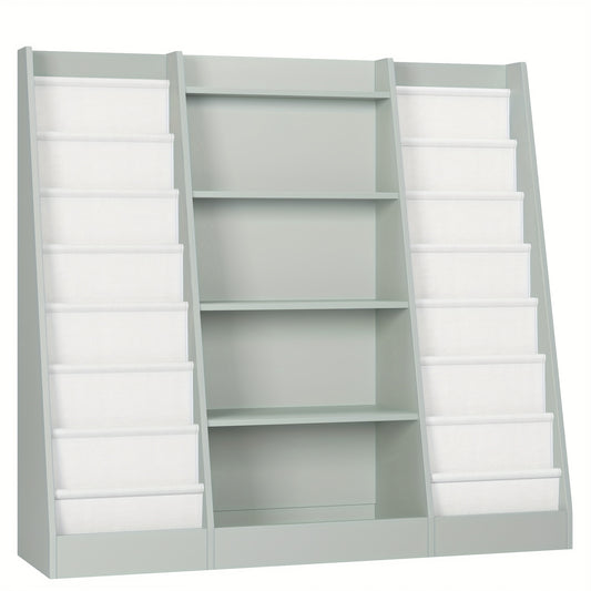 Boekenplank – Boekenkast – Wandrek – Opbergplank – Wandplank – 14 Vakken Met Stoffen Lades – Stevig Hardhout En Kunstboard – Vrijstaand En Ruimtebesparend Design