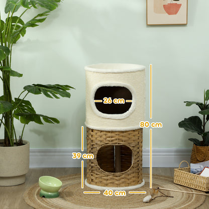 Krabpaal – Kattenkrabpaal – Kattenboom – Kattenparadijs – Krabmeubel – Crème Wit – 80 Cm Hoog – Driehoogwaardig Met Sisal Krabpaal