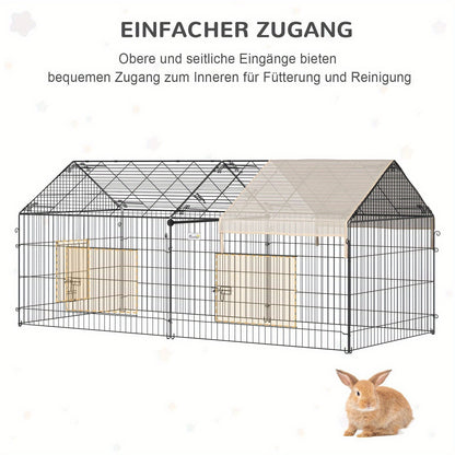 Konijnenhok – Buitenren – Knaagdierkooi – Konijnenkooi – Dierenverblijf – Groot 220x103x103 cm – Weerbestendig PE met Zonnescherm