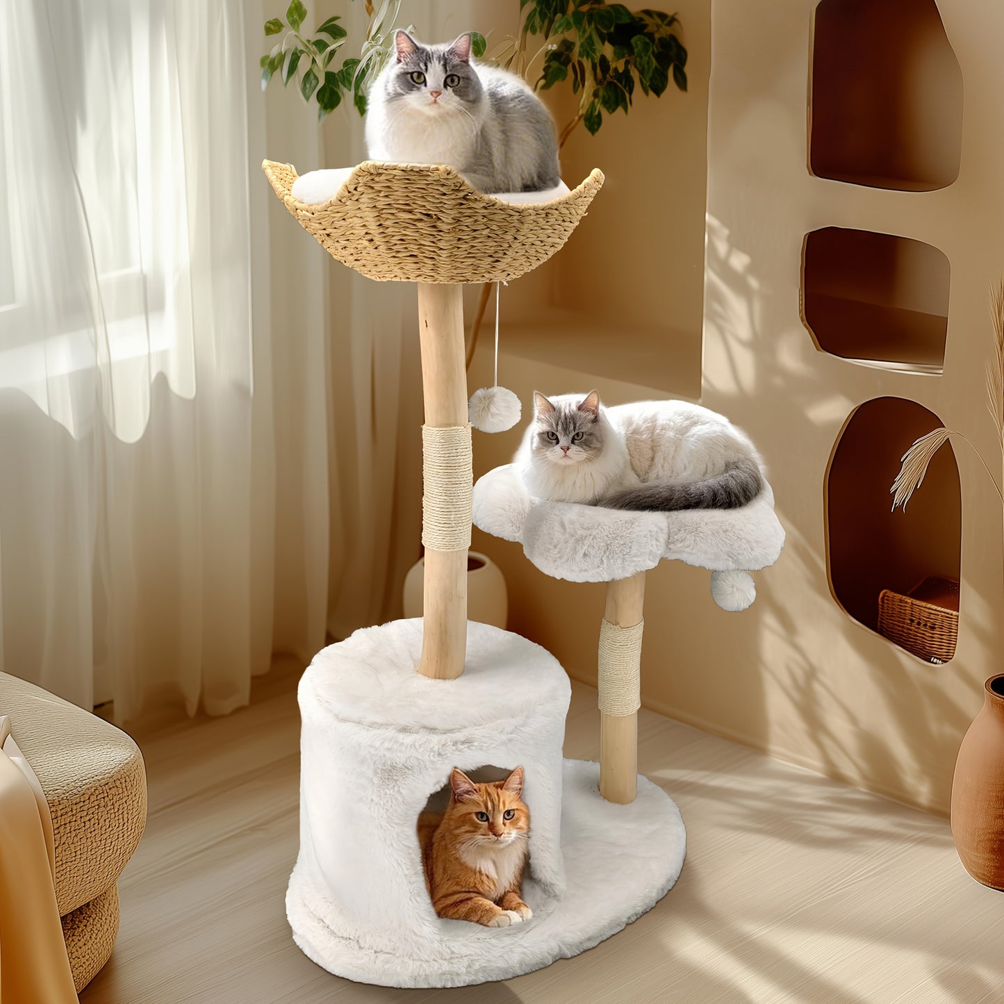 Luxurious Multi-Level Modern Cat Tree Tower, Perfect for Large Cats - Plush Fabric Apartment, Durable Cat Scratching Posts And Jumping Platforms, Ideal for Kittens And Fish Enthusiasts, Large Cat Tower