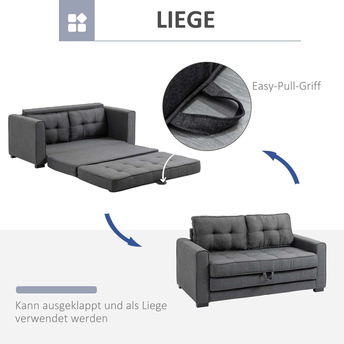 Slaapbank – Bedbank – Logeerbank – Uitklapbank – Tweezitsbank – Stof Met Linnen Look – Massief Rubberhout – 147,5x75x85 cm – Compact En Comfortabel