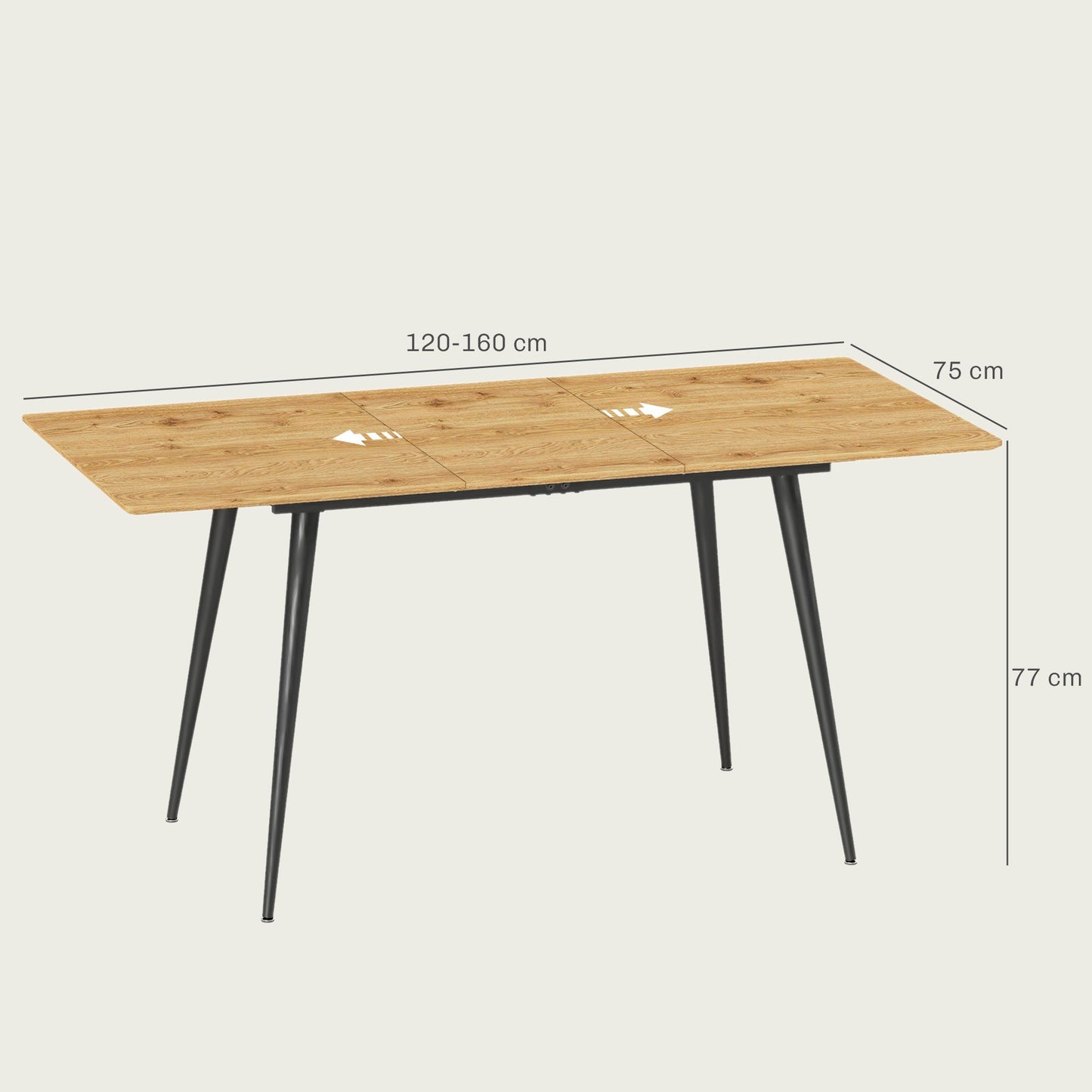 Uitschuifbare Eettafel – Uitbreidbare Tafel – Eetkamertafel – Keukentafel – Tafel voor 6-8 Personen – Natuurlijke Afwerking – Stabiele Stalen Poten