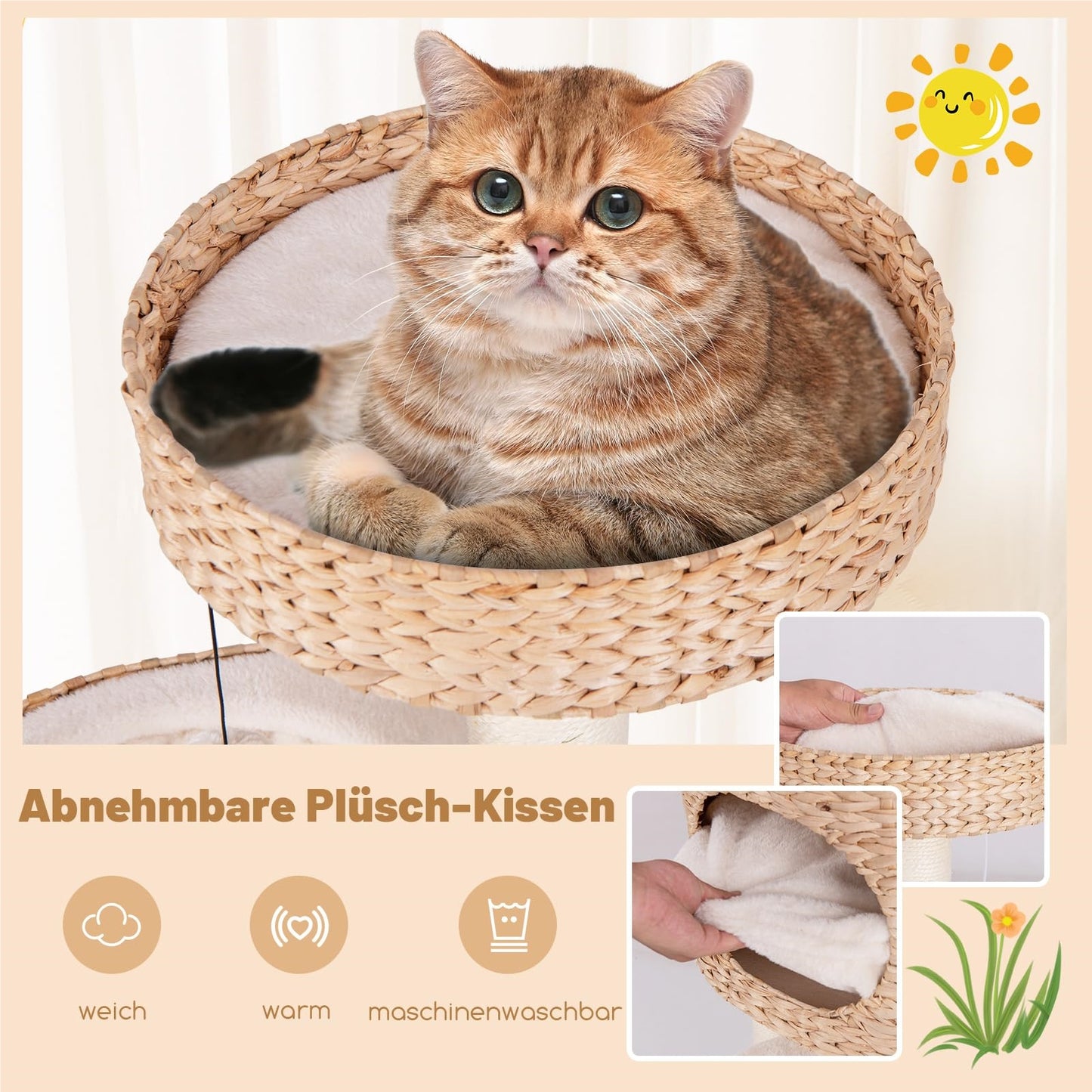 Krabpaal – Kattenkrabpaal – Kattenboom – Krabmeubel – Krabton – 104 cm Hoog – Met Kattenhol & Sisal Bekleding