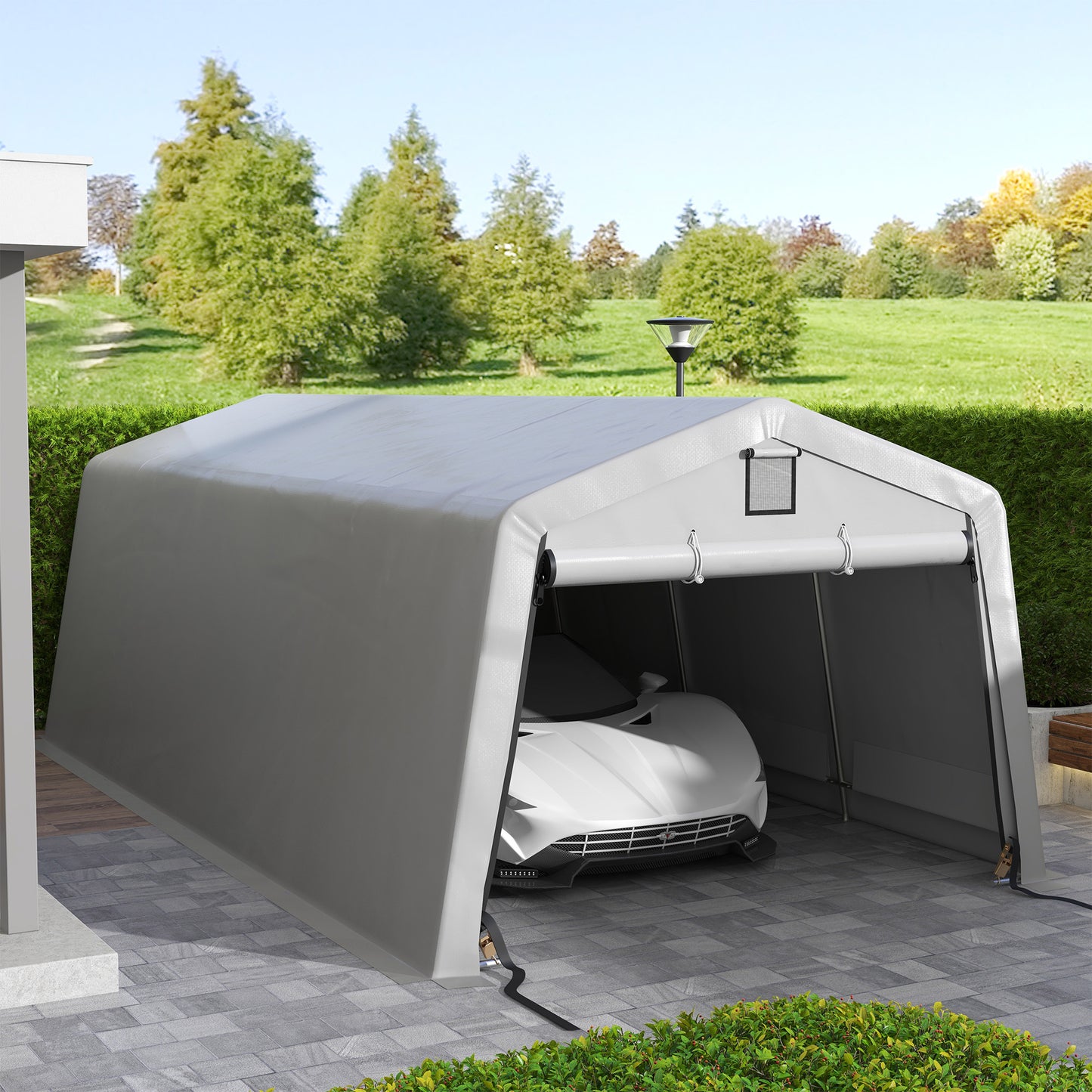 Carport – Garage – Overkapping – Schuur – Afdak – Lichtgrijs – Stevig Gegalvaniseerd Staal – Waterdicht UV-Bestendig Zeildoek 6,2 x 3,3 x 2,4 m