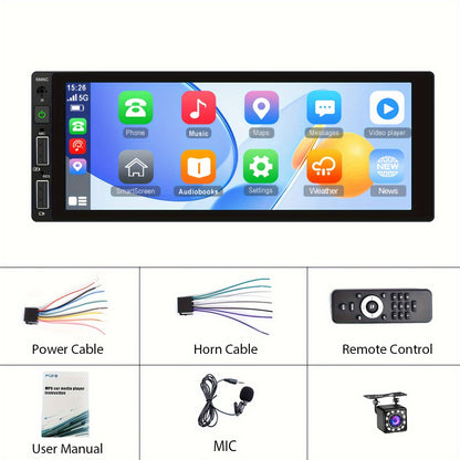 Carplayer – Autoradio – Multimedia Speler – Auto Multimedia – 1DIN Car Stereo – 6,86 Inch Scherm – Achteruitrijcamera Ondersteuning