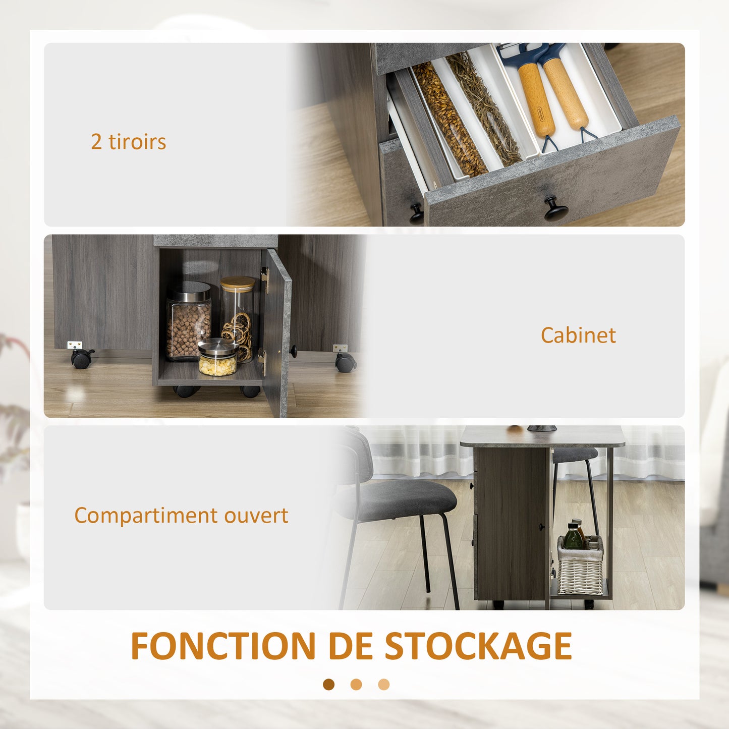 Opvouwbare Keukentafel – Uitklapbare Eettafel – Vouwtafel – Klaptafel – Uitschuifbare Tafel – Met 2 Laden En 1 Kast – Compact 120x60x76,5 cm – Grijs