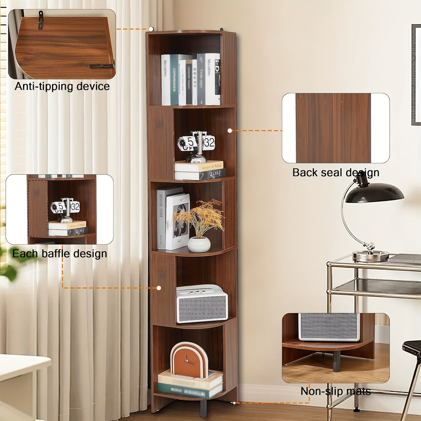 5-Laags Boekenkast – Vakkenkast – Opbergkast – Plankrek – Vrijstaande Rek – Modern Design – 68,58 cm Hoog – Bruin Houtenlook