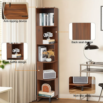 5-Laags Boekenkast – Vakkenkast – Opbergkast – Plankrek – Vrijstaande Rek – Modern Design – 68,58 cm Hoog – Bruin Houtenlook