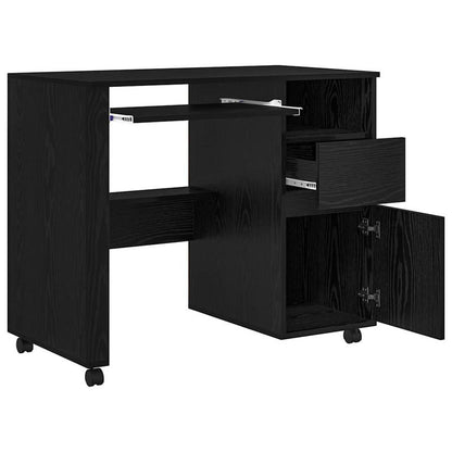 Modern Oak Rolling Desk with Spacious Storage - Heavy-Duty Treated Wood Mobile Office Furniture, Easy-Rolling Cabinet Suitable for Office & Small Spaces, Easy Assembly