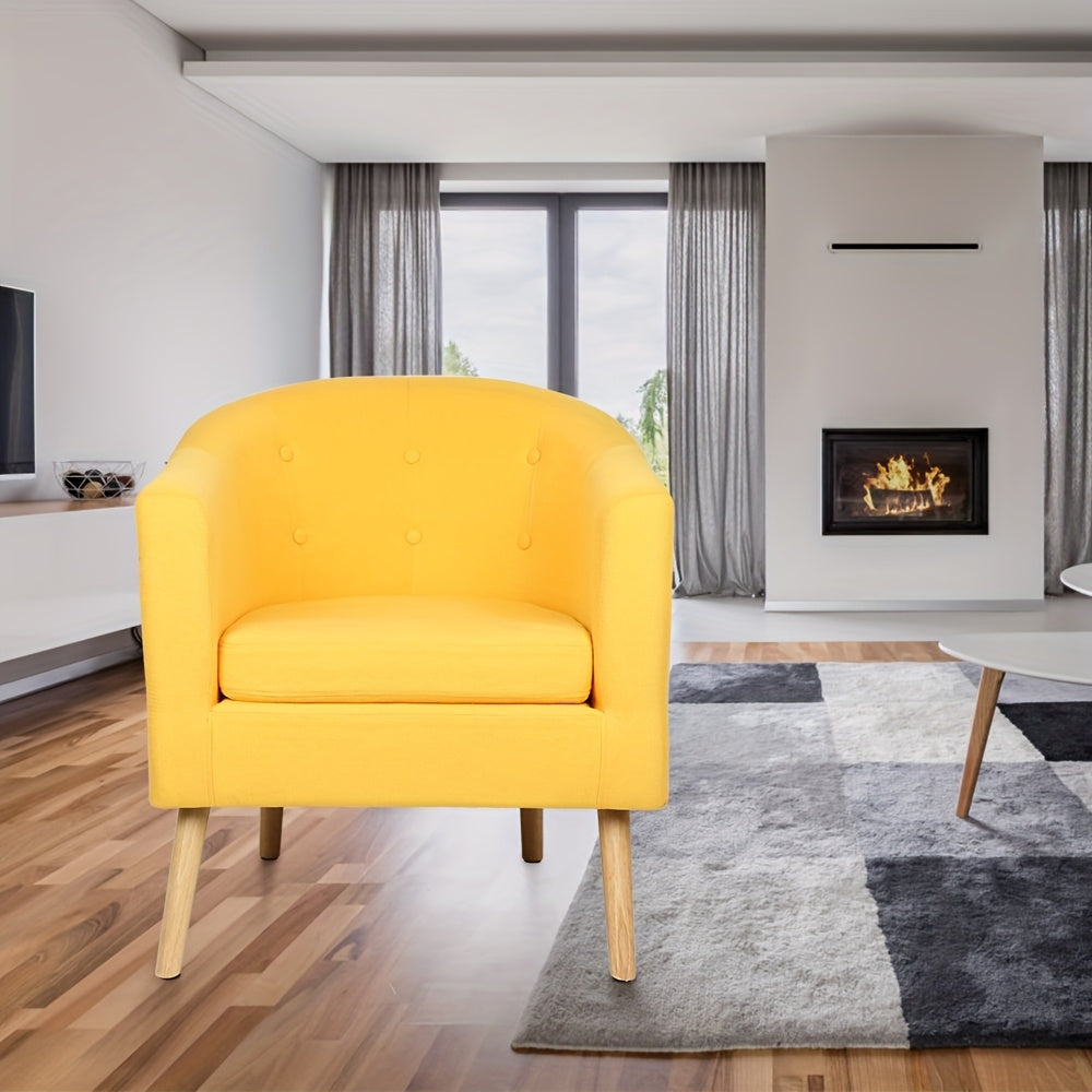 Okergele Fauteuil – Accentstoel – Armstoel – Leesstoel – Woonkamerstoel – Compact Formaat – Ergonomische Rugleuning – Lichtgewicht & Duurzame Katoenmix