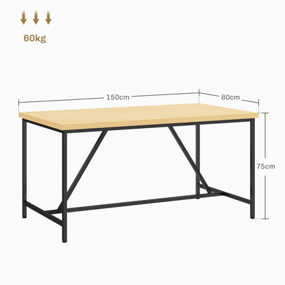 Eettafel – Eetkamertafel – Keukentafel – Tafel – Tafeltje – Modern Design – Houten Look Blad – Zwarte Stalen Poten – 150x80 cm – Verstelbare Pootjes
